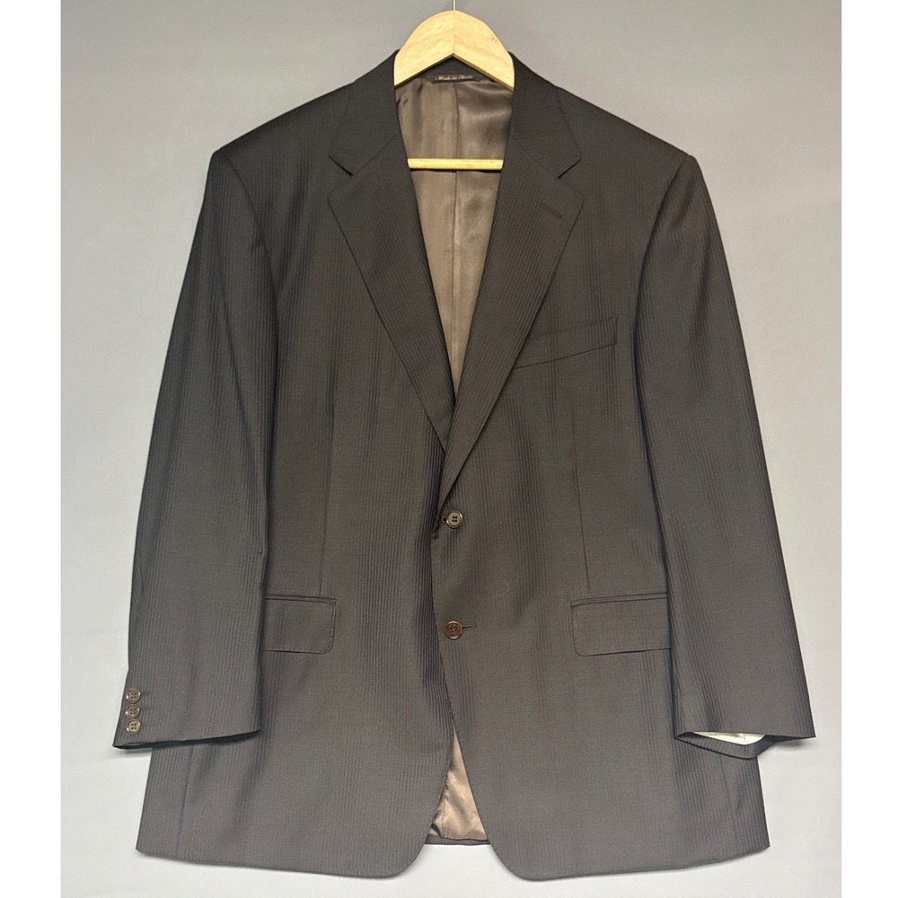 Canali Mens 56 IT 44R Blazer Jacket Brown Pinstripe Pure Wool Italy NWOT